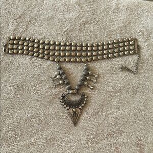 Silver Rhinestone Necklace with V-Shaped Design